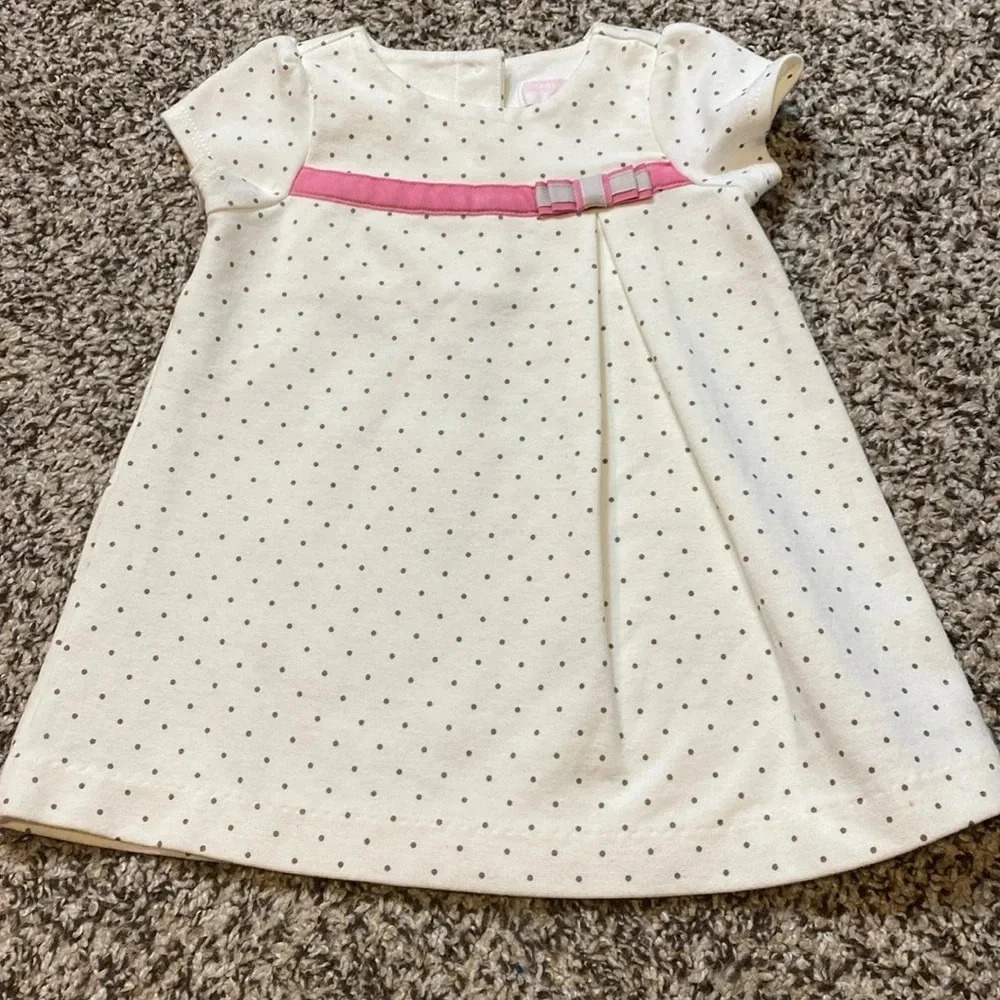 Janie & Jack Baby Girl Shift Dress With Dots & Ribbon Detailing